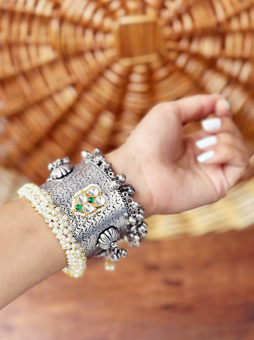 Handcrafted Brass Mix Pearl Work Bracelet Kangan - Handmade Jewelry Gift for Women - Image 2