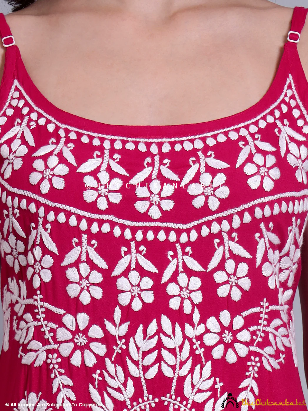 Aliza Modal Chikankari Strappy Long Kurta - Hot Pink - Image 2