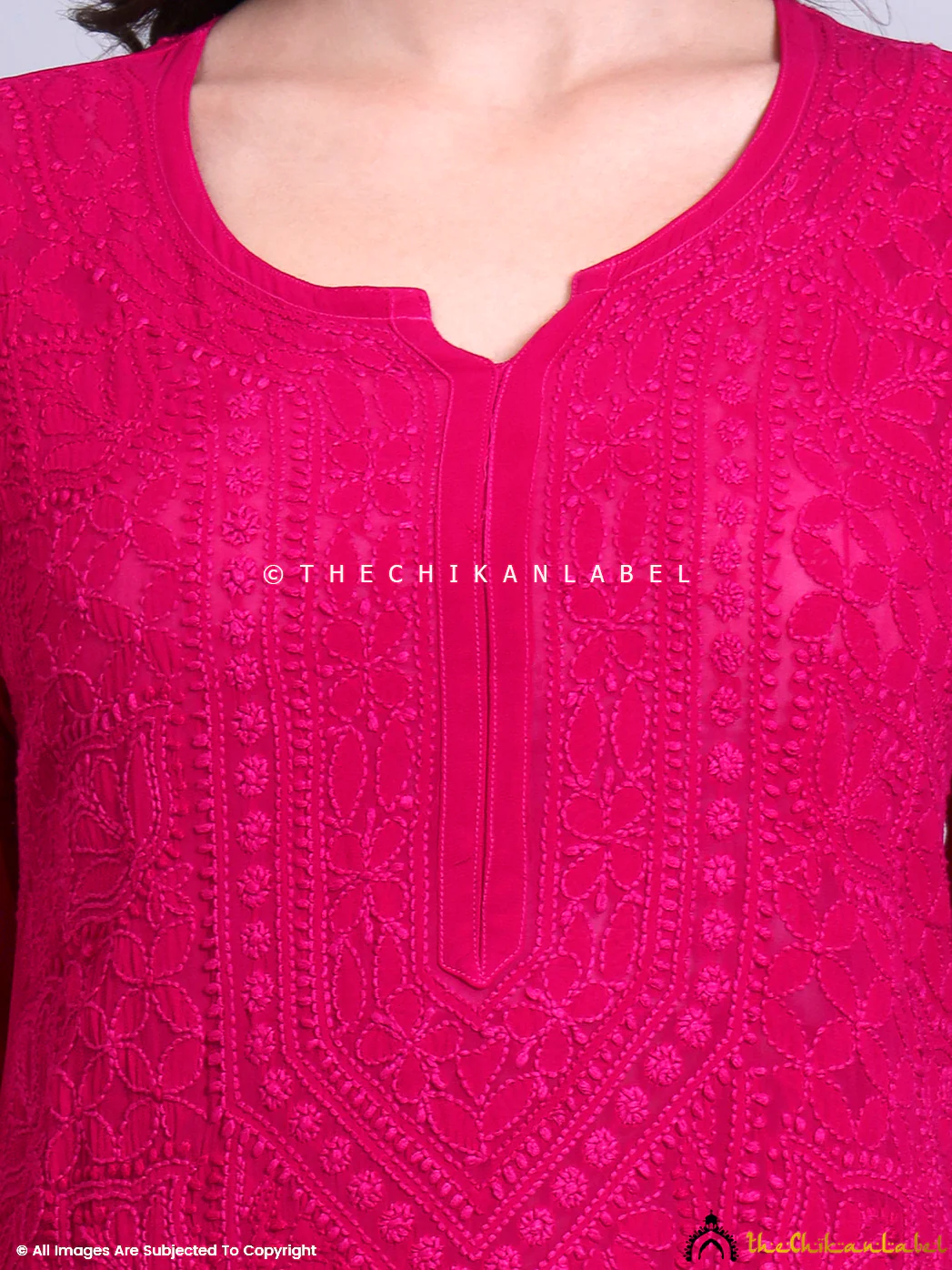 Evika Viscose Chikankari Straight Kurti - Hot Pink - Image 2