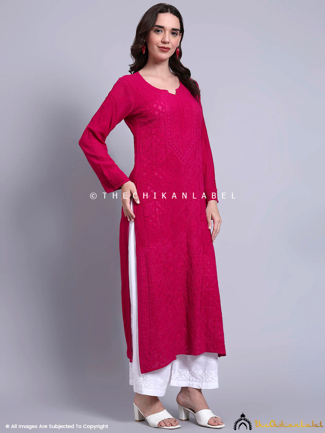 Evika Viscose Chikankari Straight Kurti - Hot Pink - Image 5