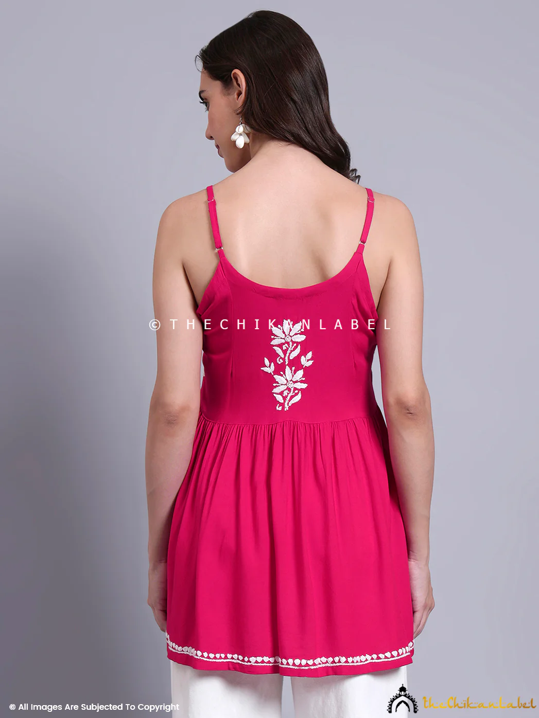hot pink hoor modal chikankari short strappy - Image 3