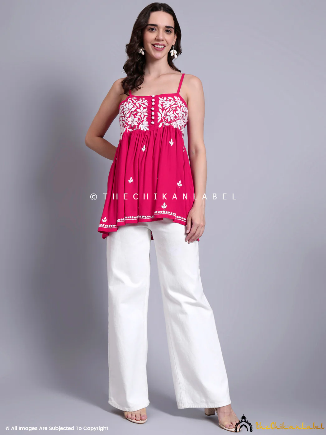 hot pink hoor modal chikankari short strappy - Image 4