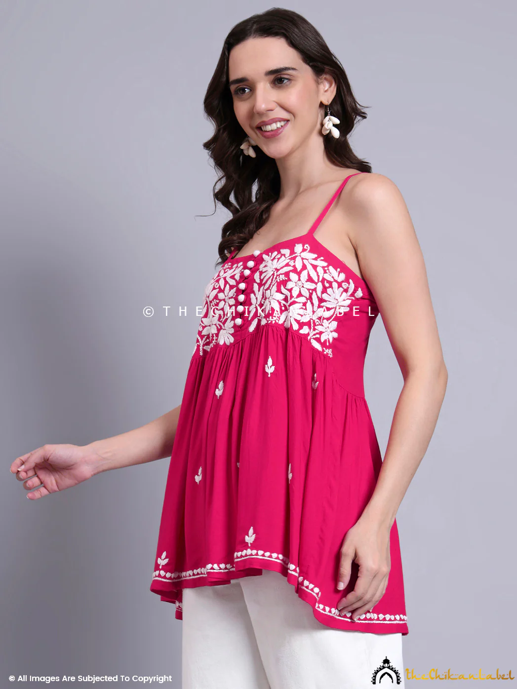 hot pink hoor modal chikankari short strappy - Image 5