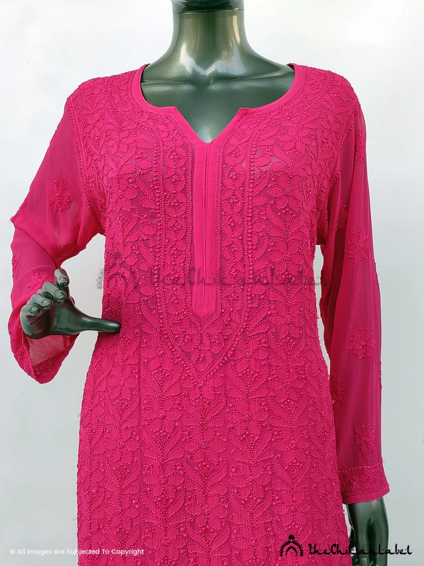 Hot Pink Inara Viscose Chikankari Straight Kurta Set - Image 4