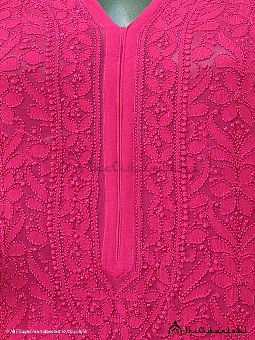 Hot Pink Inara Viscose Chikankari Straight Kurta Set - Image 5