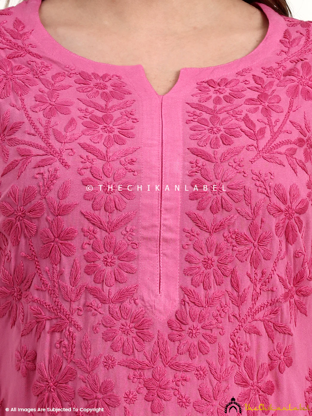 Nazakat Rayon Chikankari Kurti Set - Hot Pink - Image 2