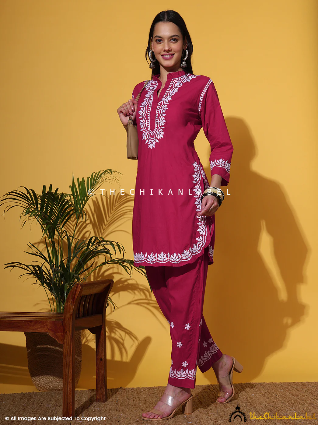 Rumi Organic Cotton Chikankari Kurta Set -Rani Pink - Image 10