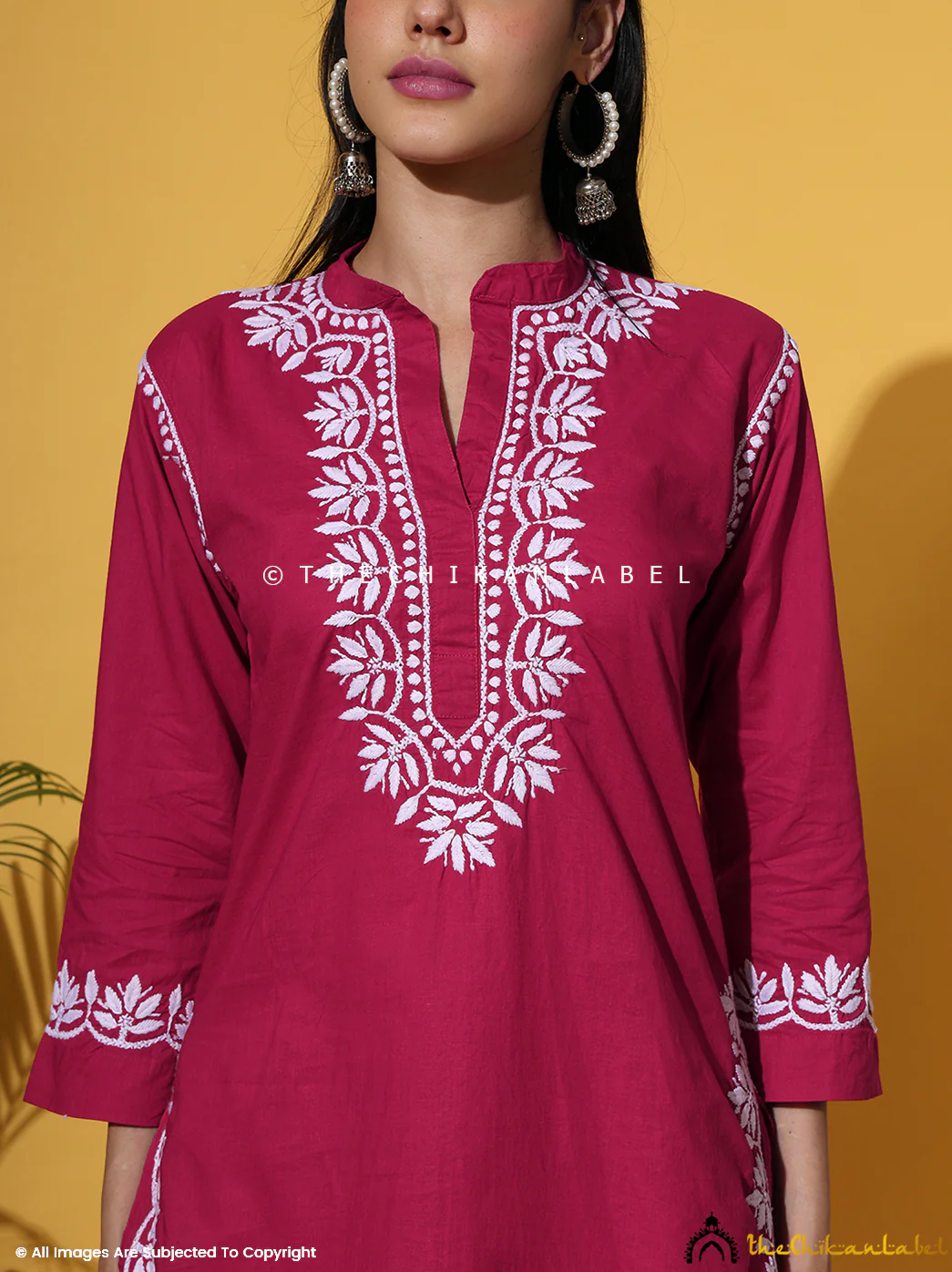 Rumi Organic Cotton Chikankari Kurta Set -Rani Pink - Image 2