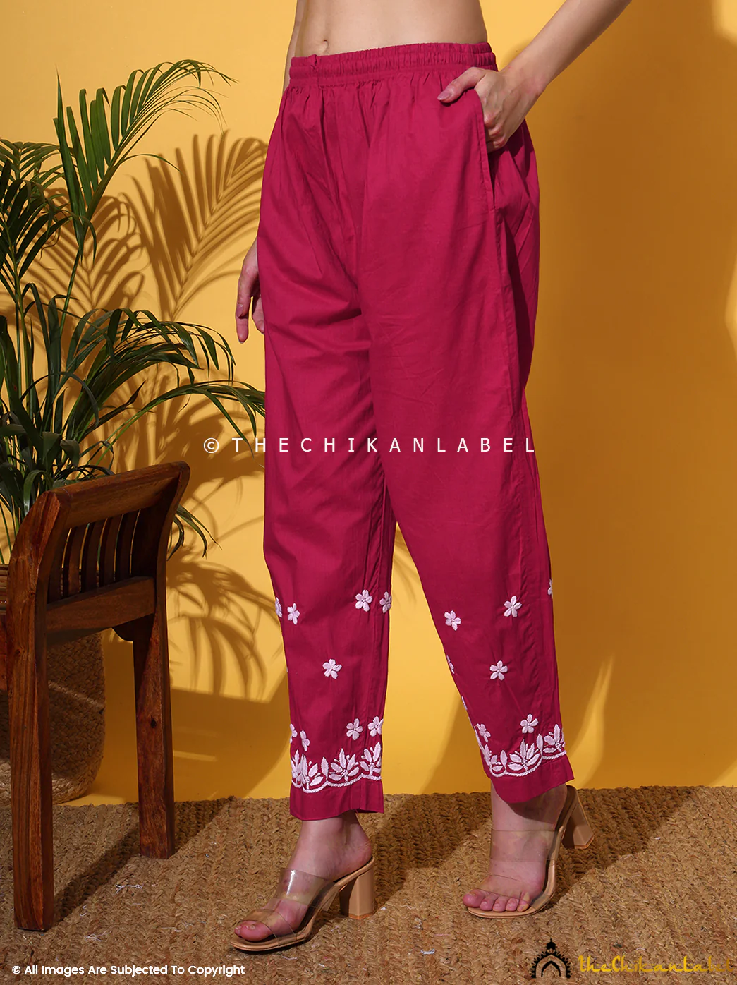 Rumi Organic Cotton Chikankari Kurta Set -Rani Pink - Image 7