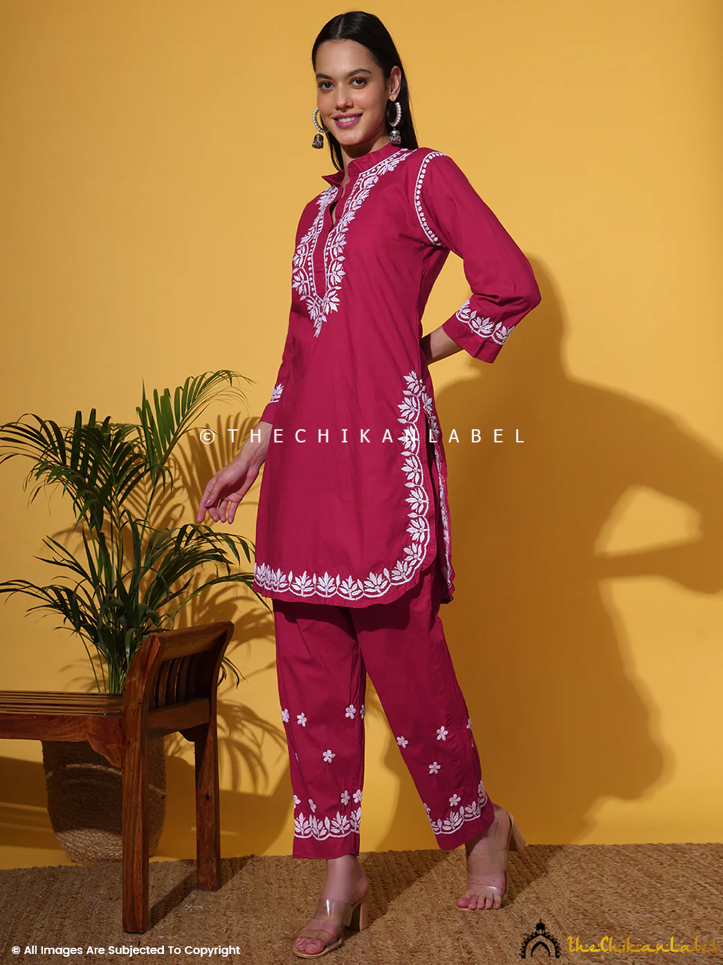 Rumi Organic Cotton Chikankari Kurta Set -Rani Pink - Image 8