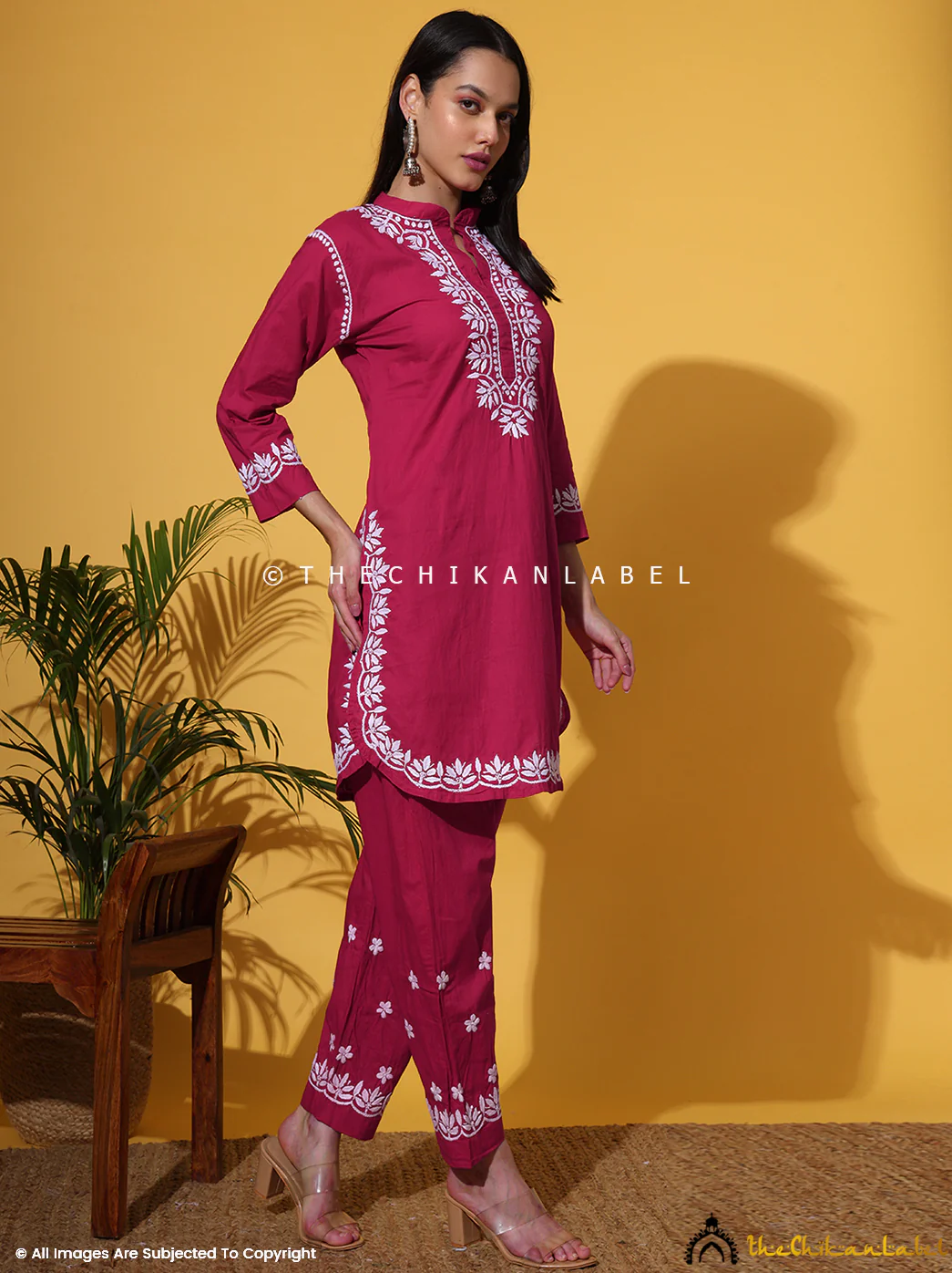 Rumi Organic Cotton Chikankari Kurta Set -Rani Pink - Image 9