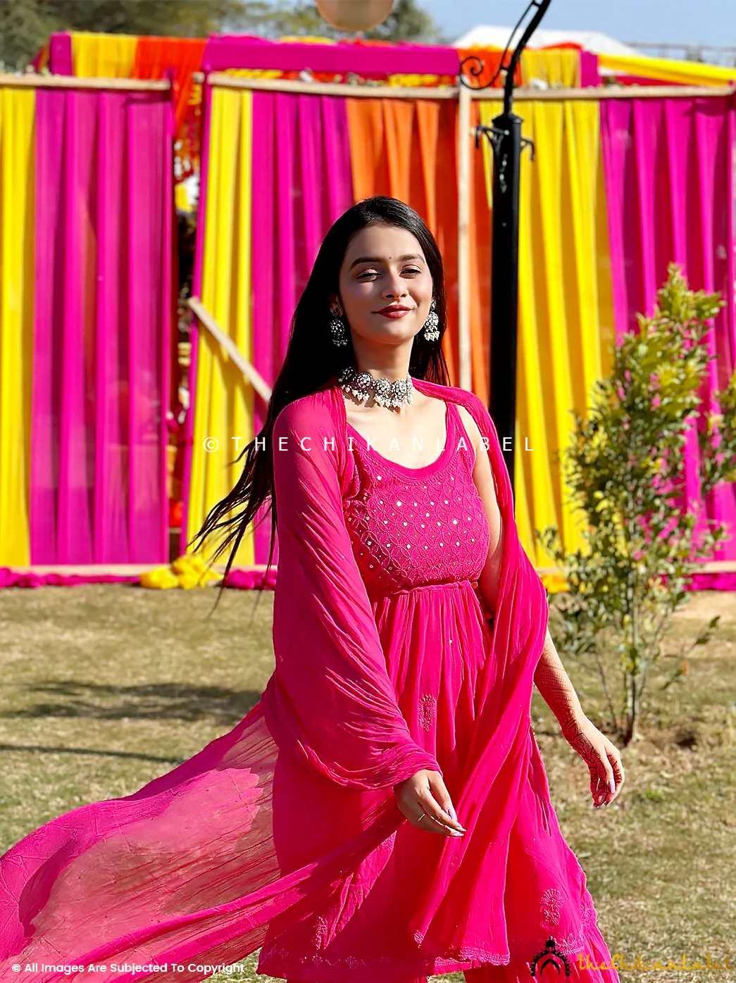 Hot Pink Zoya Viscose Chikankari Strappy Kurta Garara Set - Image 2