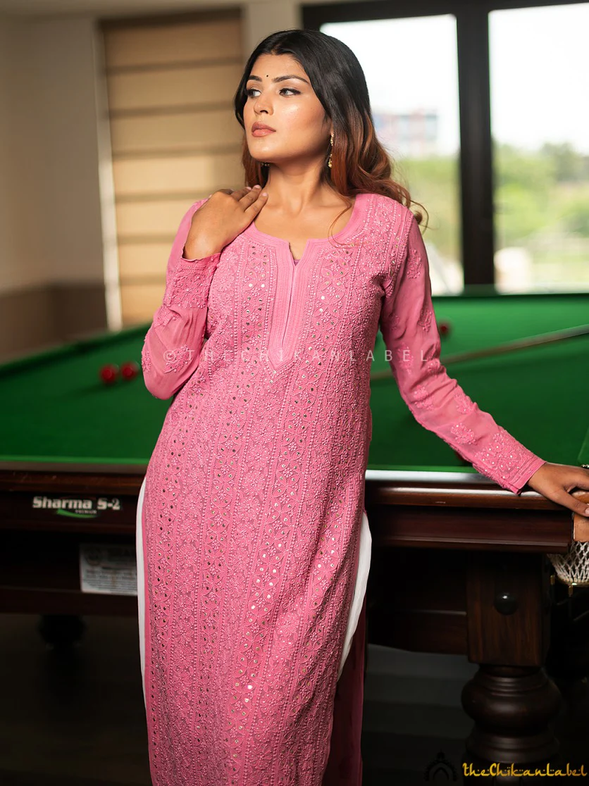 Suhani Viscose Chikankari Straight Kurti - Ice Cream Pink - Image 2