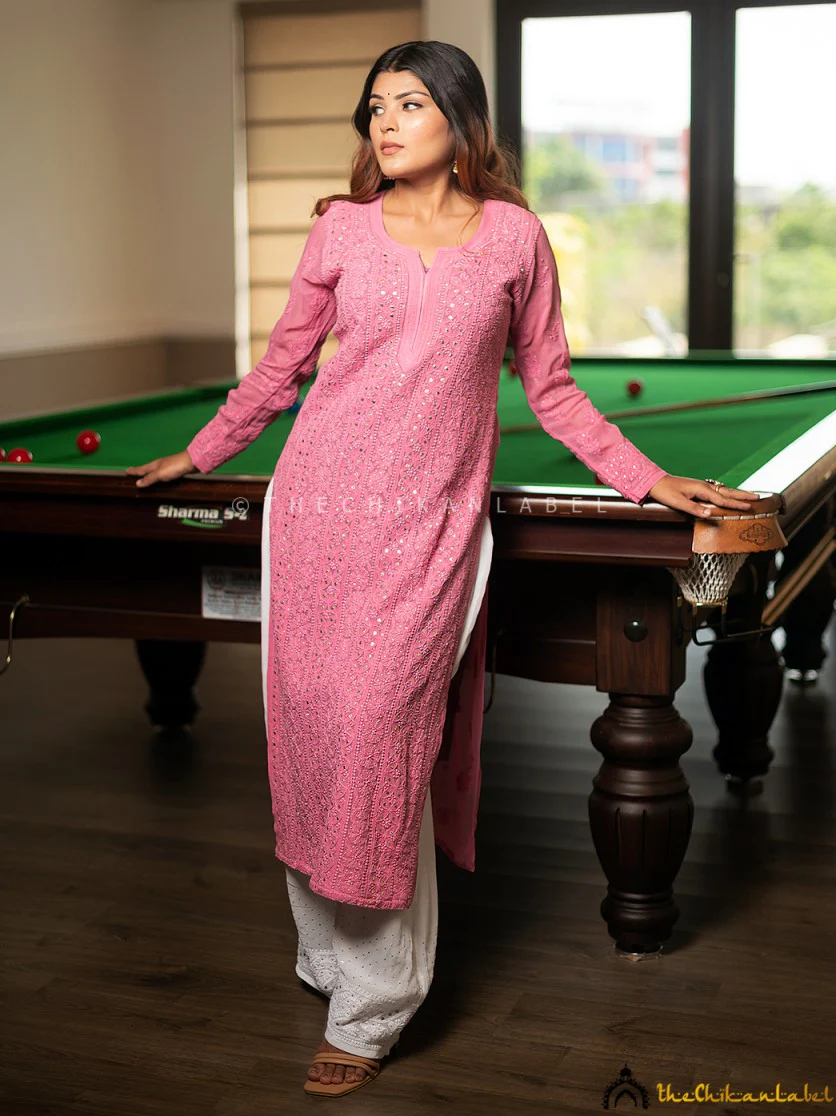 Suhani Viscose Chikankari Straight Kurti - Ice Cream Pink - Image 5