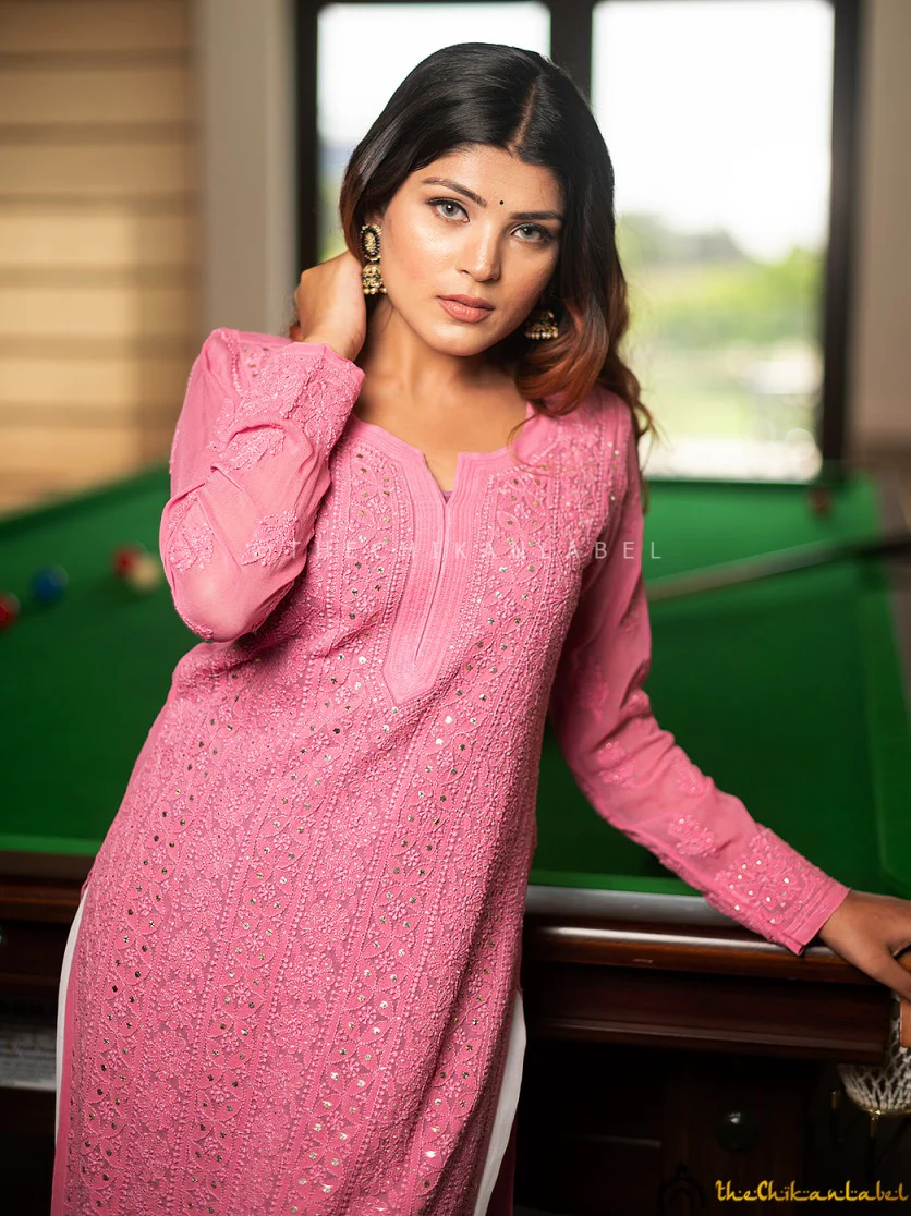 Suhani Viscose Chikankari Straight Kurti - Ice Cream Pink - Image 6