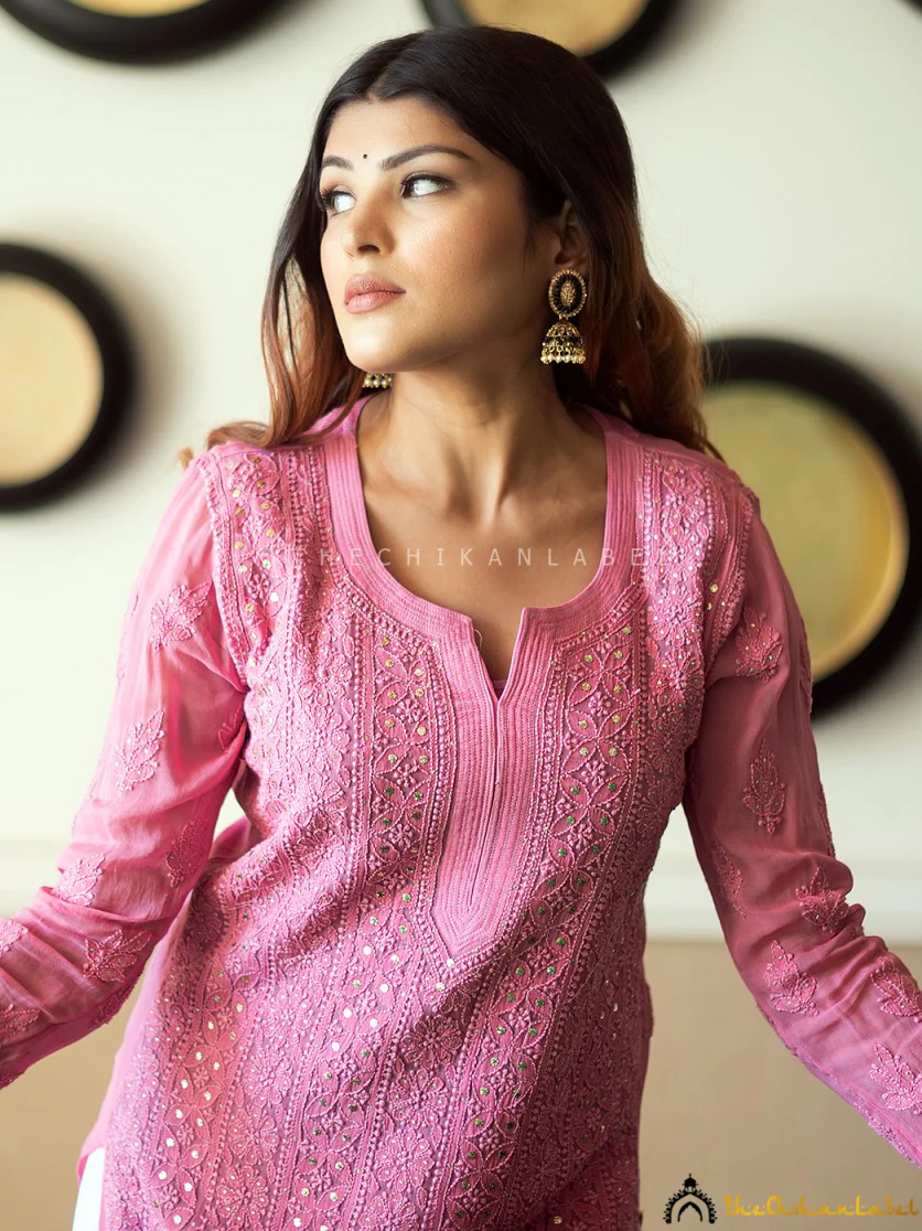Suhani Viscose Chikankari Straight Kurti - Ice Cream Pink - Image 7