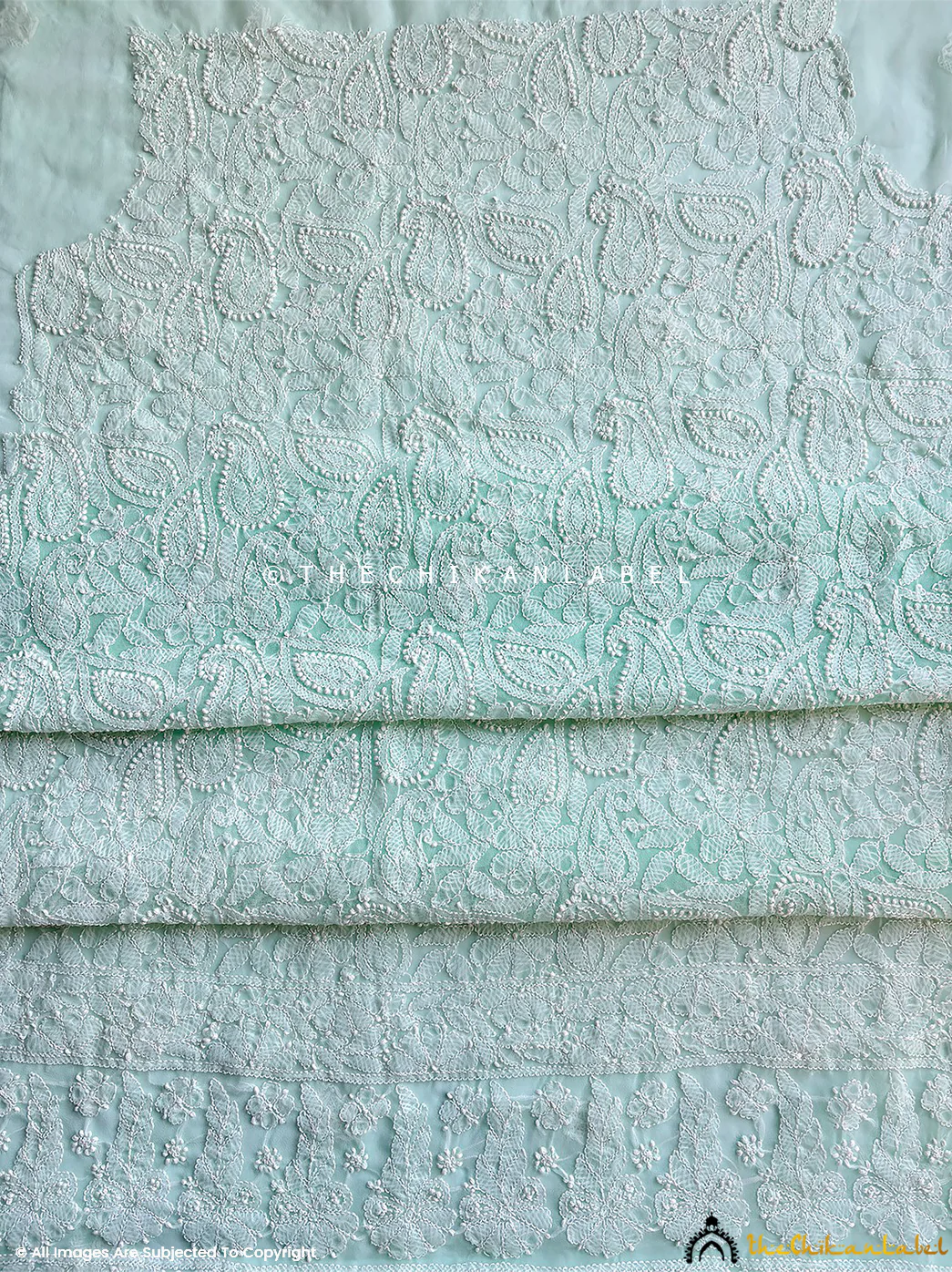 Ishanvi Georgette Chikankari Un-Stitched Suit with Dupatta - Sea Green - Image 4