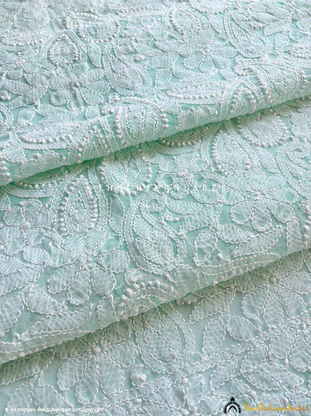 Ishanvi Georgette Chikankari Un-Stitched Suit with Dupatta - Sea Green - Image 5