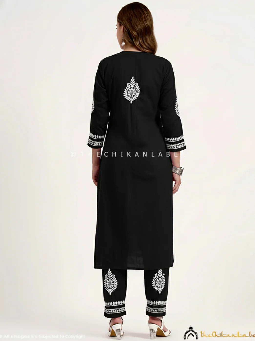 Jasleen Cotton Chikankari Kurta Set - Black - Image 3