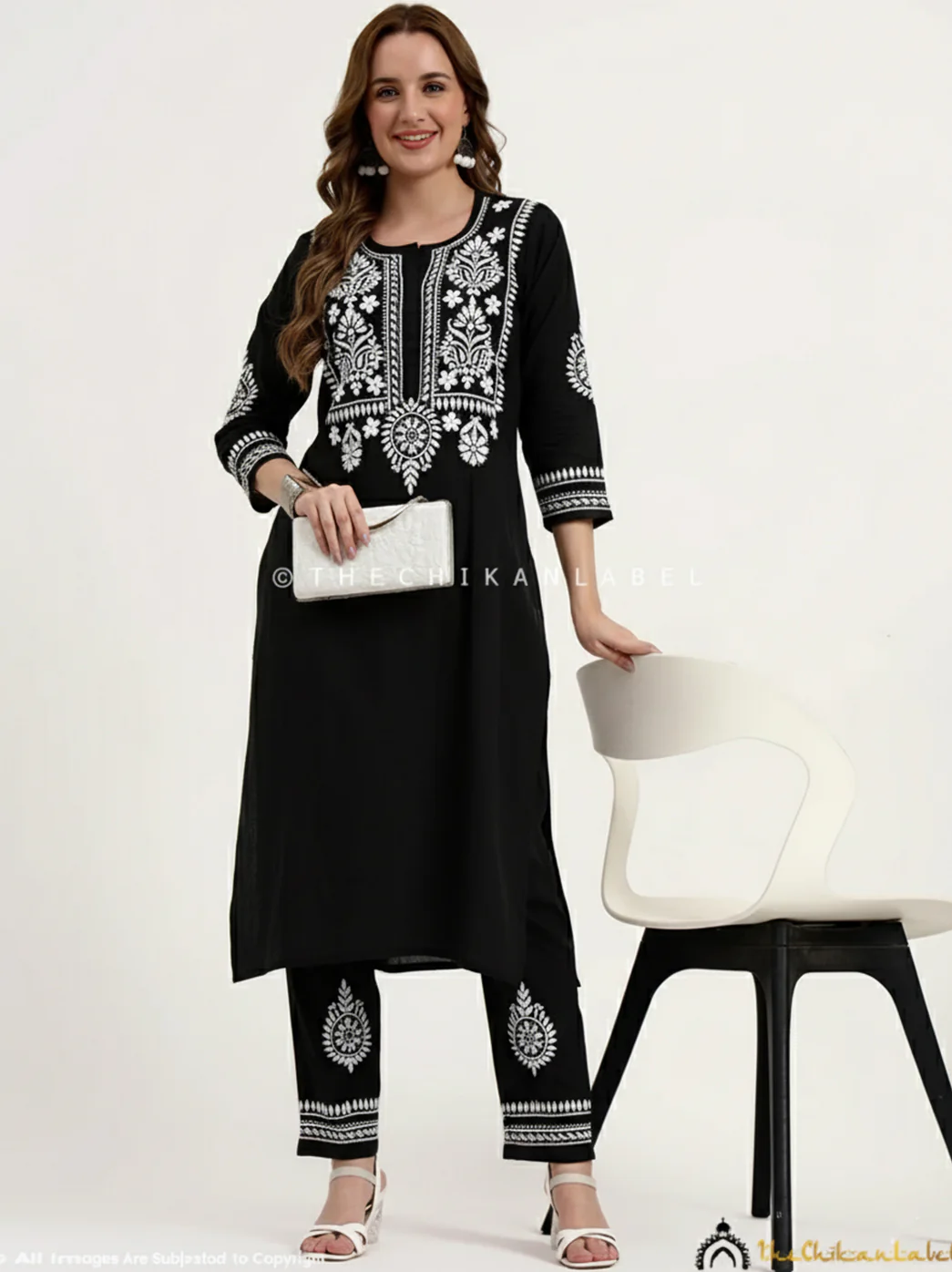 Jasleen Cotton Chikankari Kurta Set - Black - Image 4