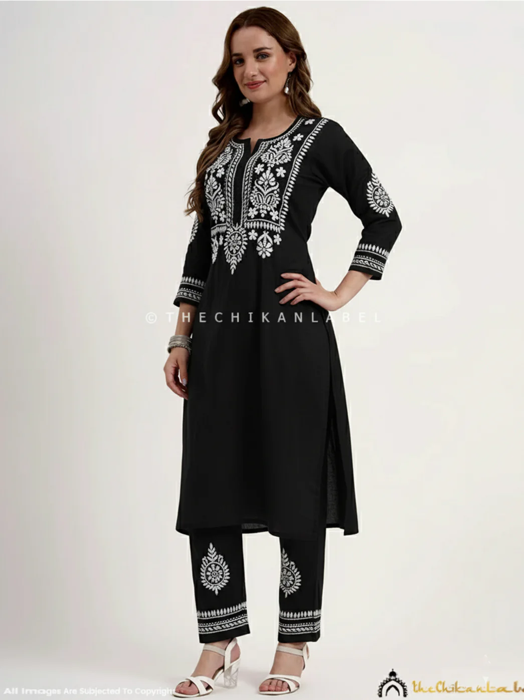 Jasleen Cotton Chikankari Kurta Set - Black - Image 5