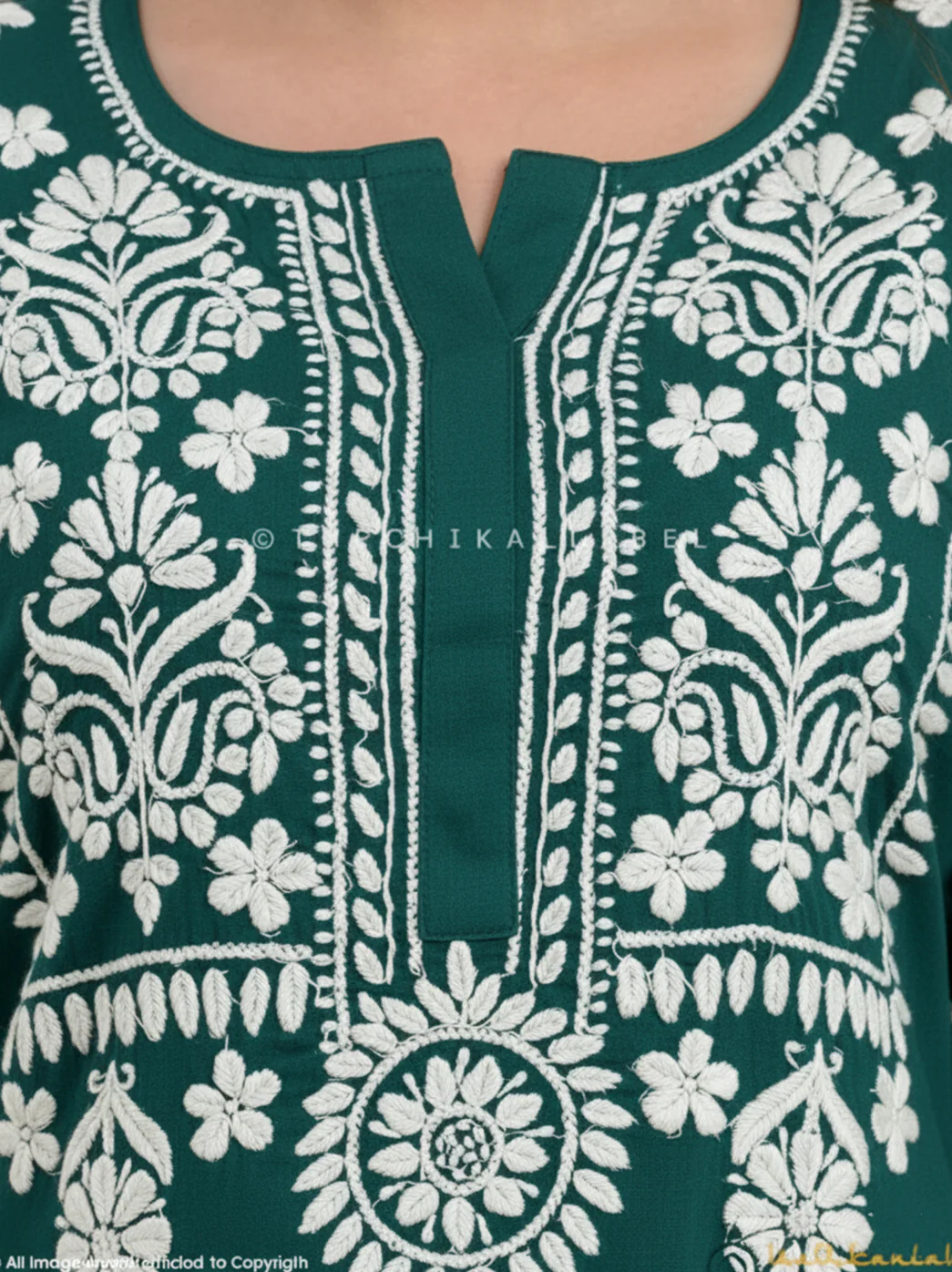 Jasleen Cotton Chikankari Kurta Set - Green - Image 2