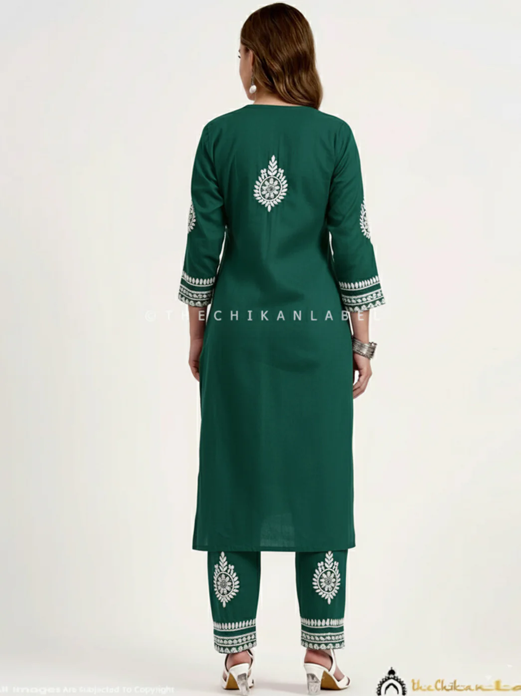 Jasleen Cotton Chikankari Kurta Set - Green - Image 3