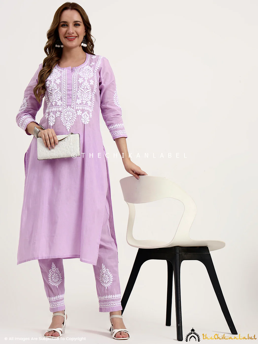 Jasleen Cotton Chikankari Kurta Set - Lavender - Image 4