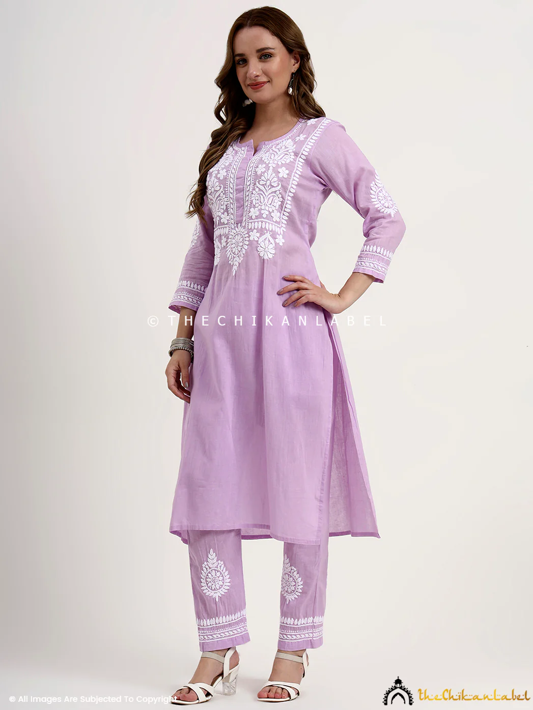 Jasleen Cotton Chikankari Kurta Set - Lavender - Image 5