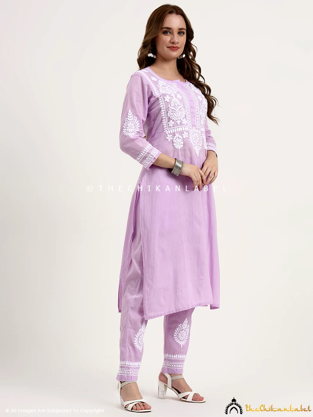 Jasleen Cotton Chikankari Kurta Set - Lavender - Image 6
