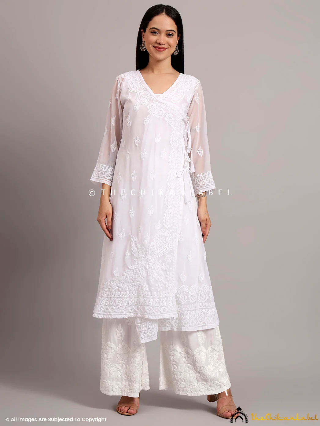 Kalyani Priyadarshini Jaanvi Georgette Chikankari Angrakha - White - Image 10