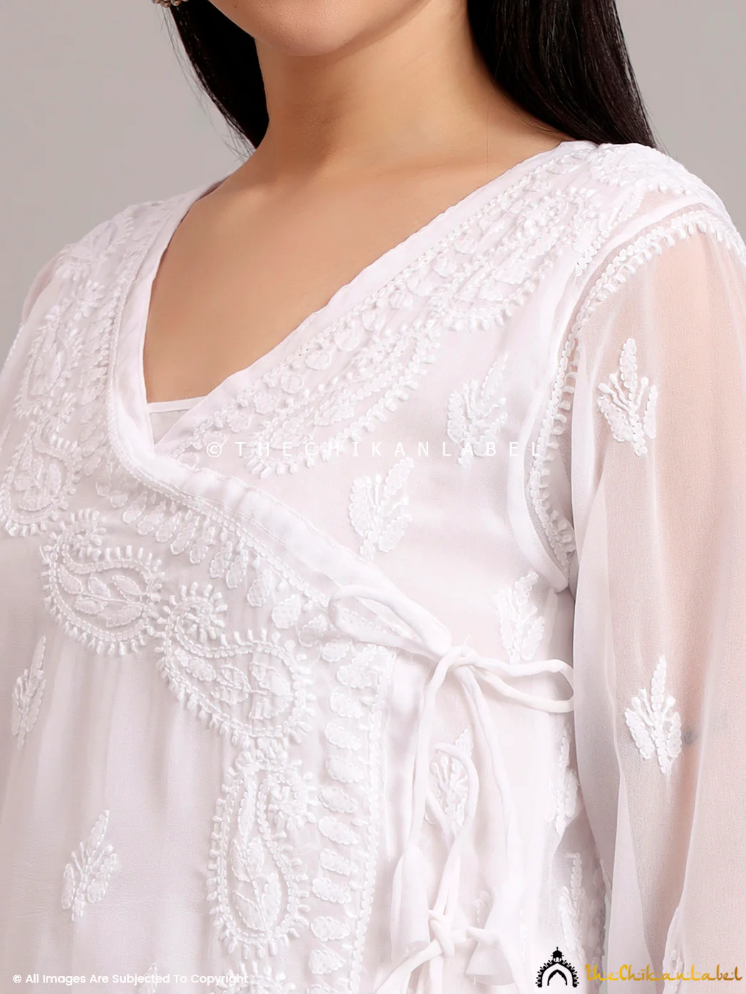 Kalyani Priyadarshini Jaanvi Georgette Chikankari Angrakha - White - Image 11