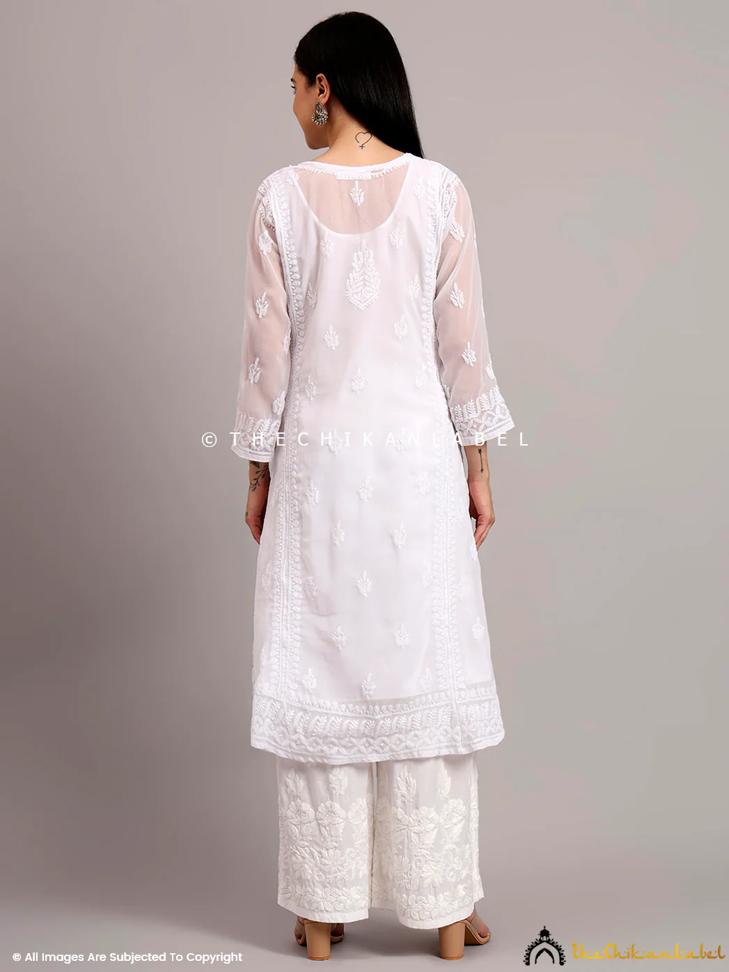 Kalyani Priyadarshini Jaanvi Georgette Chikankari Angrakha - White - Image 12