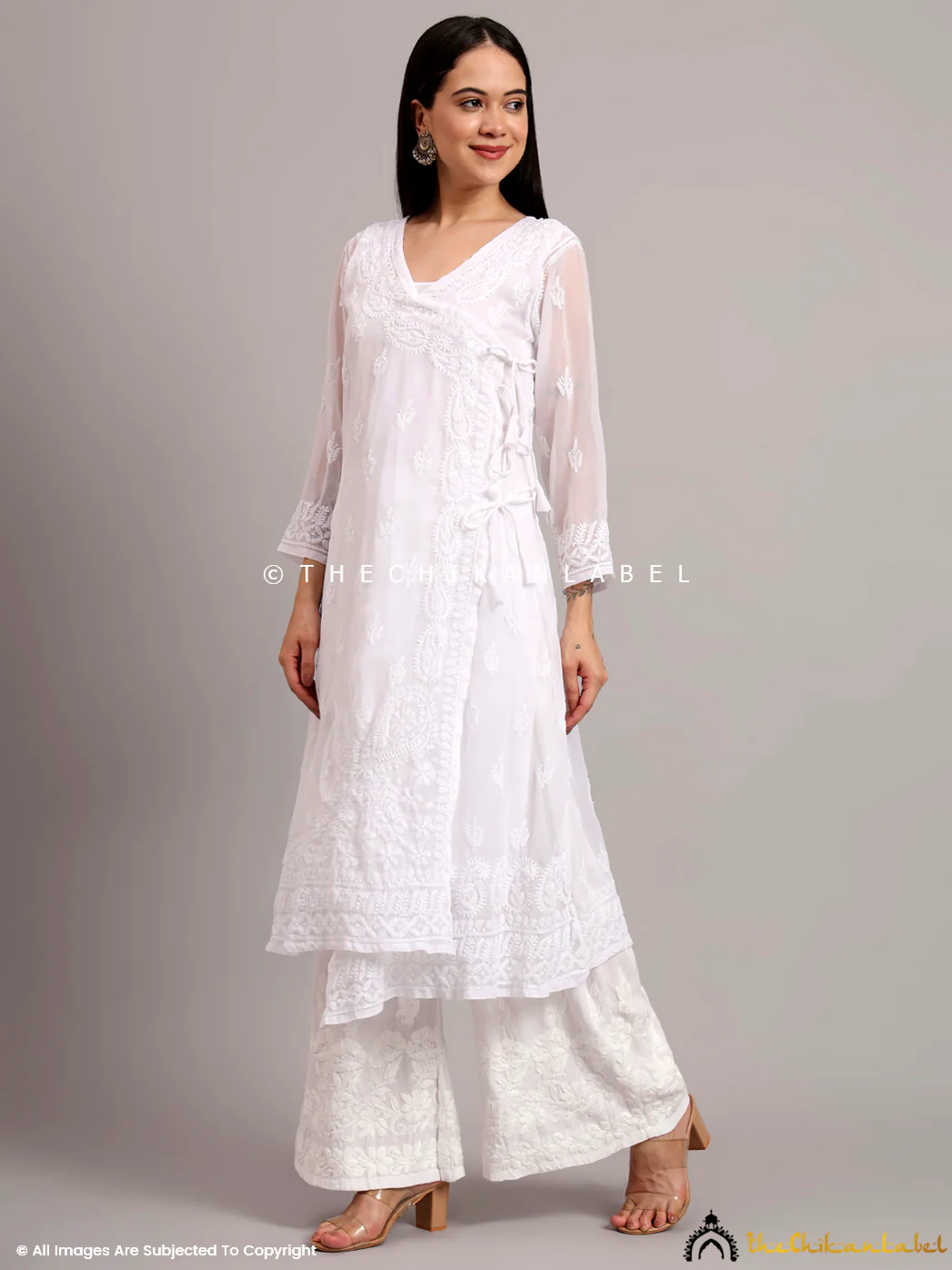 Kalyani Priyadarshini Jaanvi Georgette Chikankari Angrakha - White - Image 13