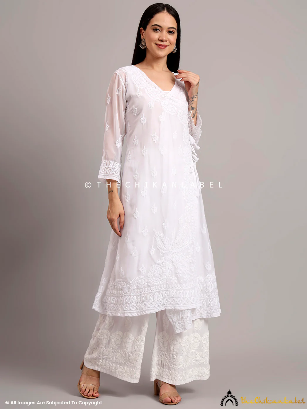 Kalyani Priyadarshini Jaanvi Georgette Chikankari Angrakha - White - Image 14