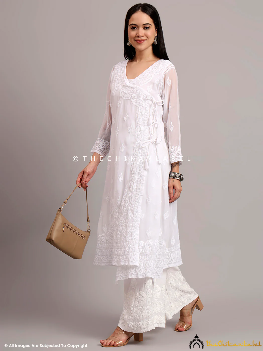 Kalyani Priyadarshini Jaanvi Georgette Chikankari Angrakha - White - Image 15