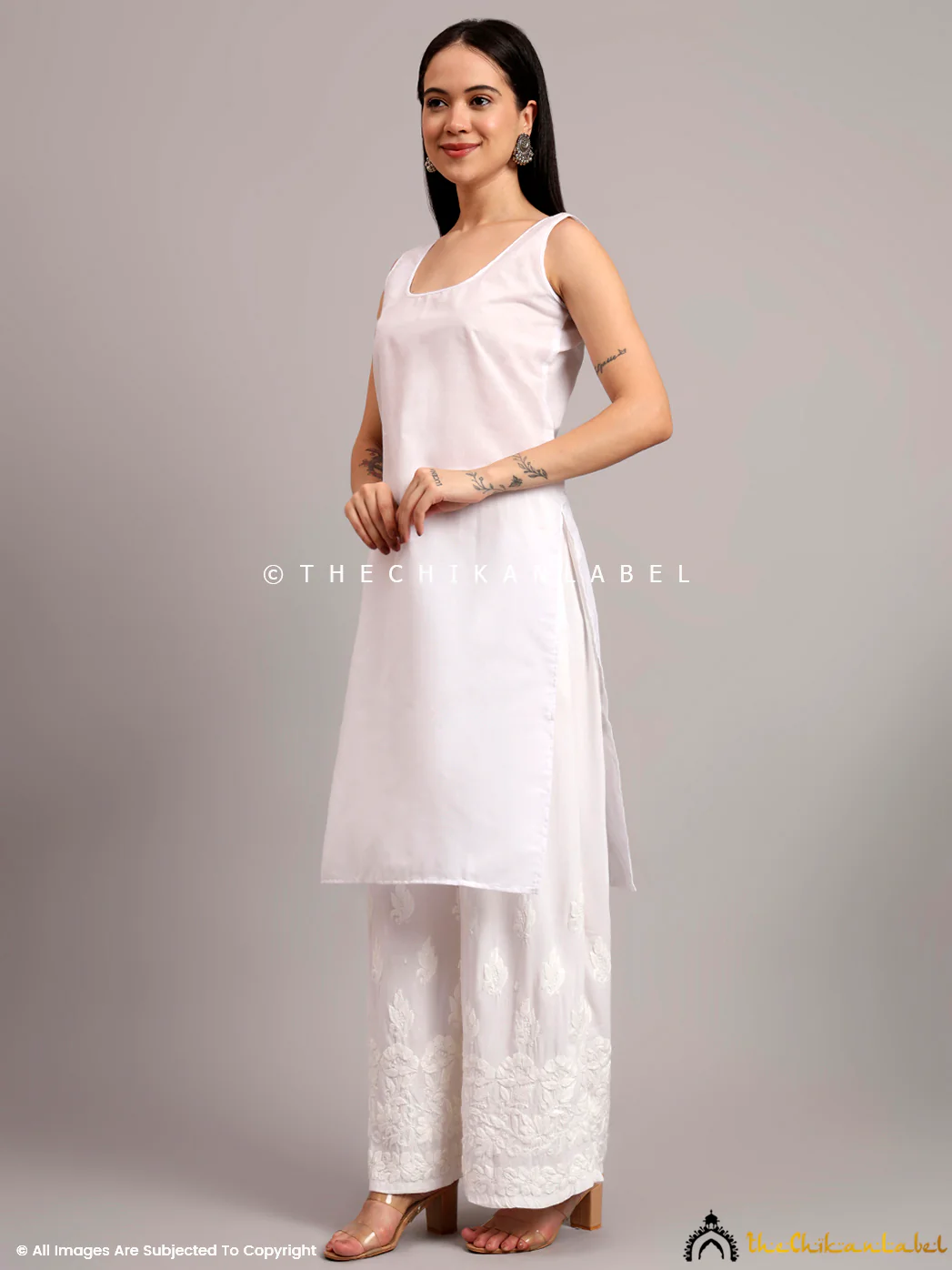 Kalyani Priyadarshini Jaanvi Georgette Chikankari Angrakha - White - Image 16