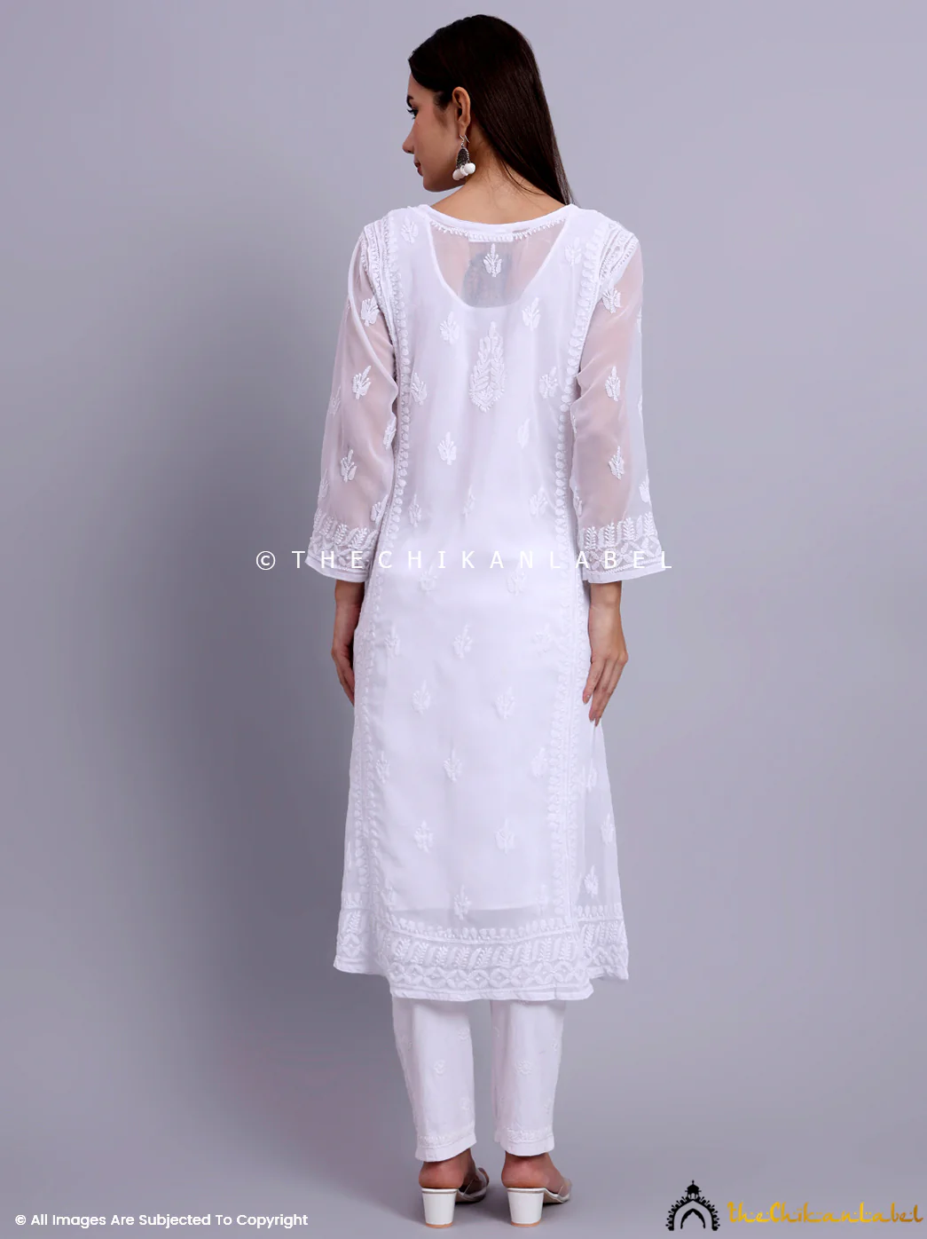 Kalyani Priyadarshini Jaanvi Georgette Chikankari Angrakha - White - Image 4