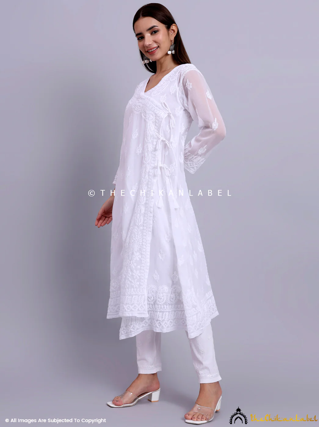 Kalyani Priyadarshini Jaanvi Georgette Chikankari Angrakha - White - Image 5