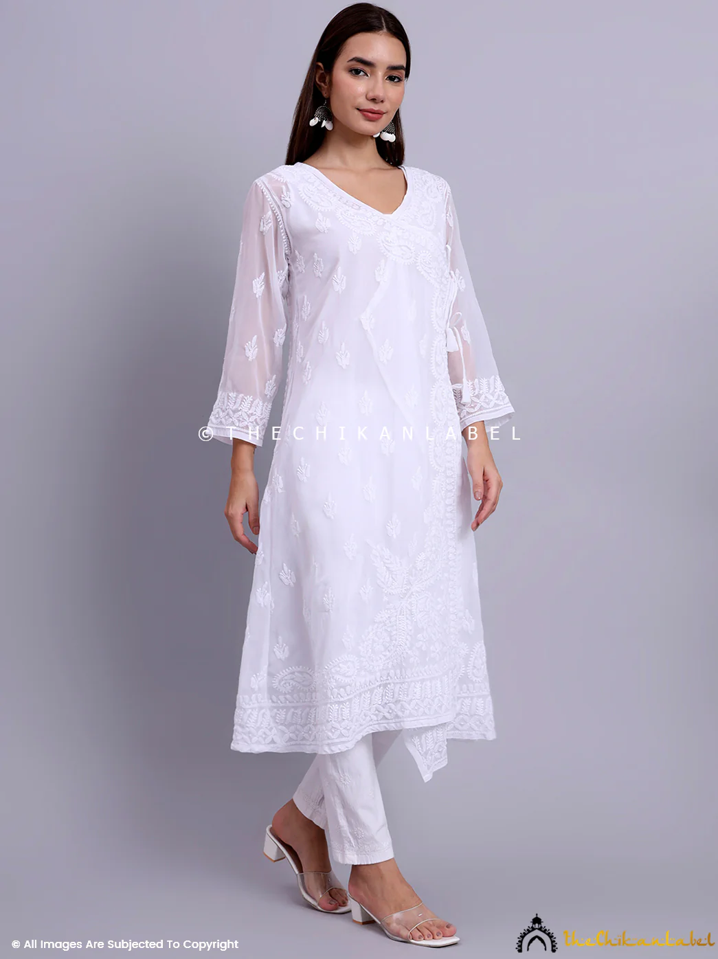 Kalyani Priyadarshini Jaanvi Georgette Chikankari Angrakha - White - Image 6