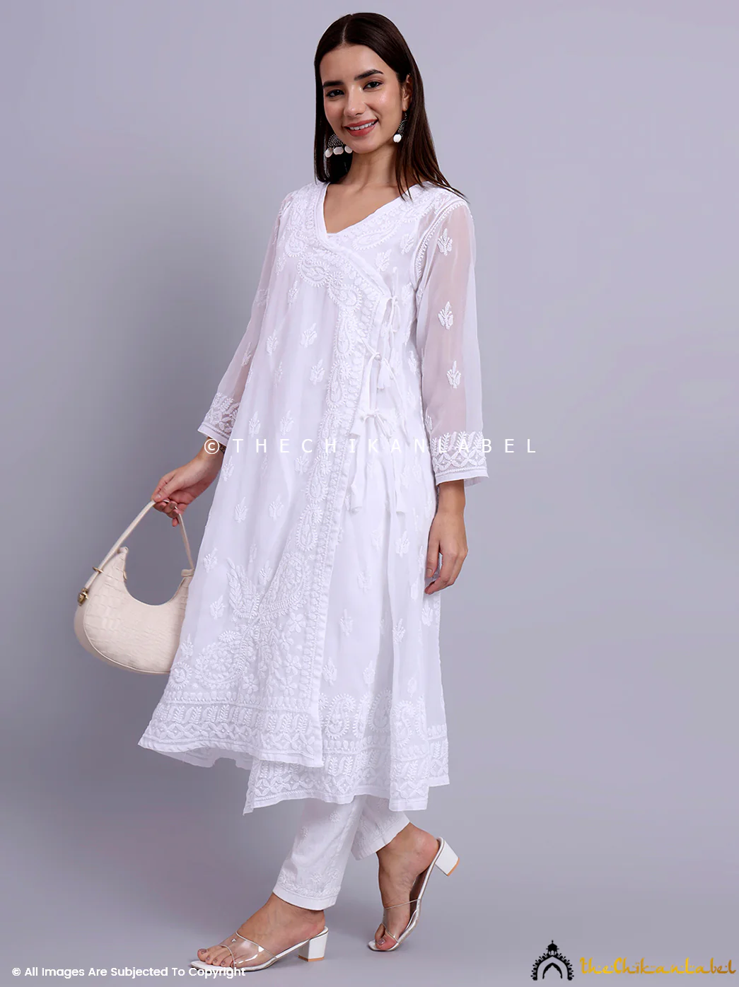 Kalyani Priyadarshini Jaanvi Georgette Chikankari Angrakha - White - Image 7