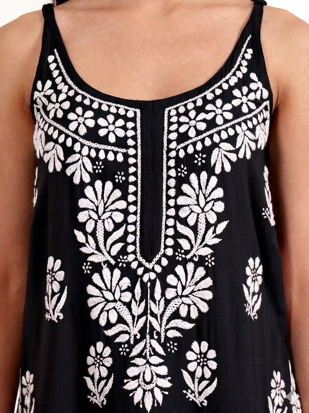 Kamya Rayon Chikankari Strappy Long Kurta - Black - Image 2