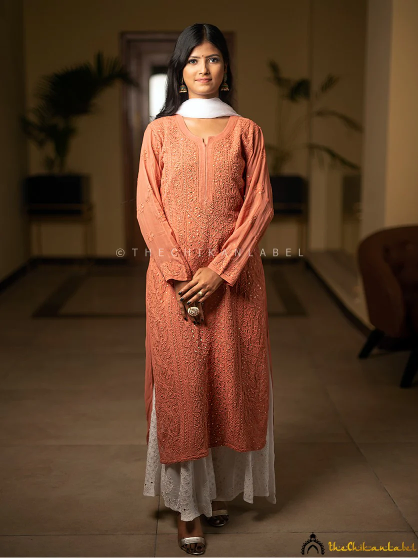 Suhani Viscose Chikankari Straight Kurti - Latte - Image 2