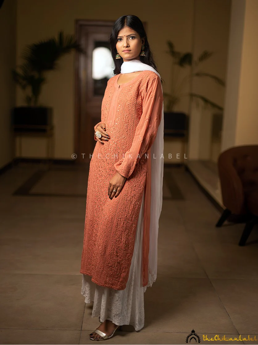 Suhani Viscose Chikankari Straight Kurti - Latte - Image 3