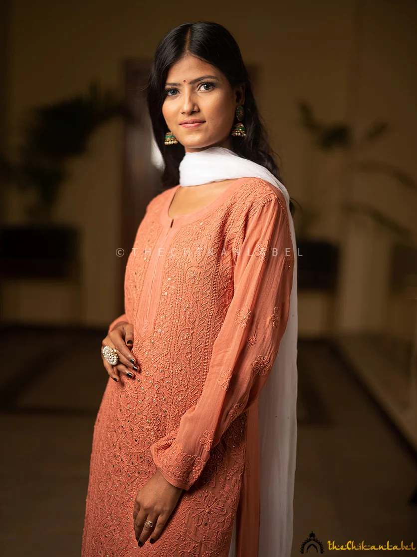 Suhani Viscose Chikankari Straight Kurti - Latte - Image 4