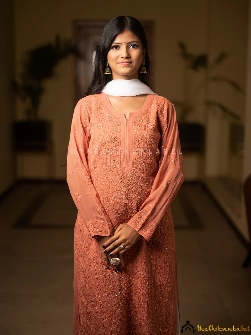 Suhani Viscose Chikankari Straight Kurti - Latte - Image 5