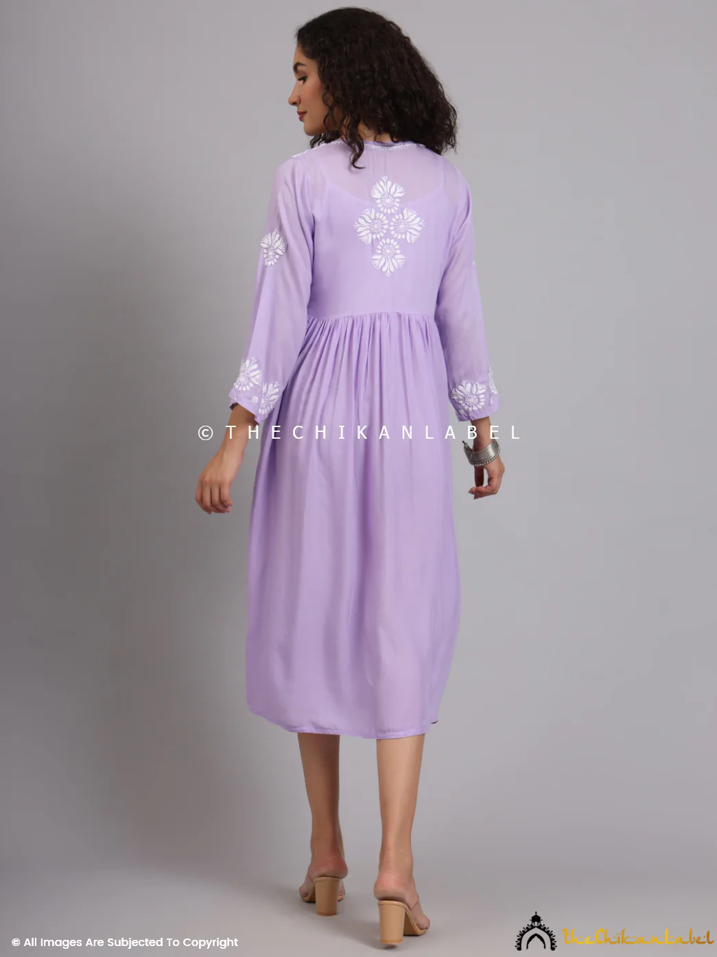 Aina Modal Chikankari Alia Cut A-Line Kurti -Lavender - Image 3