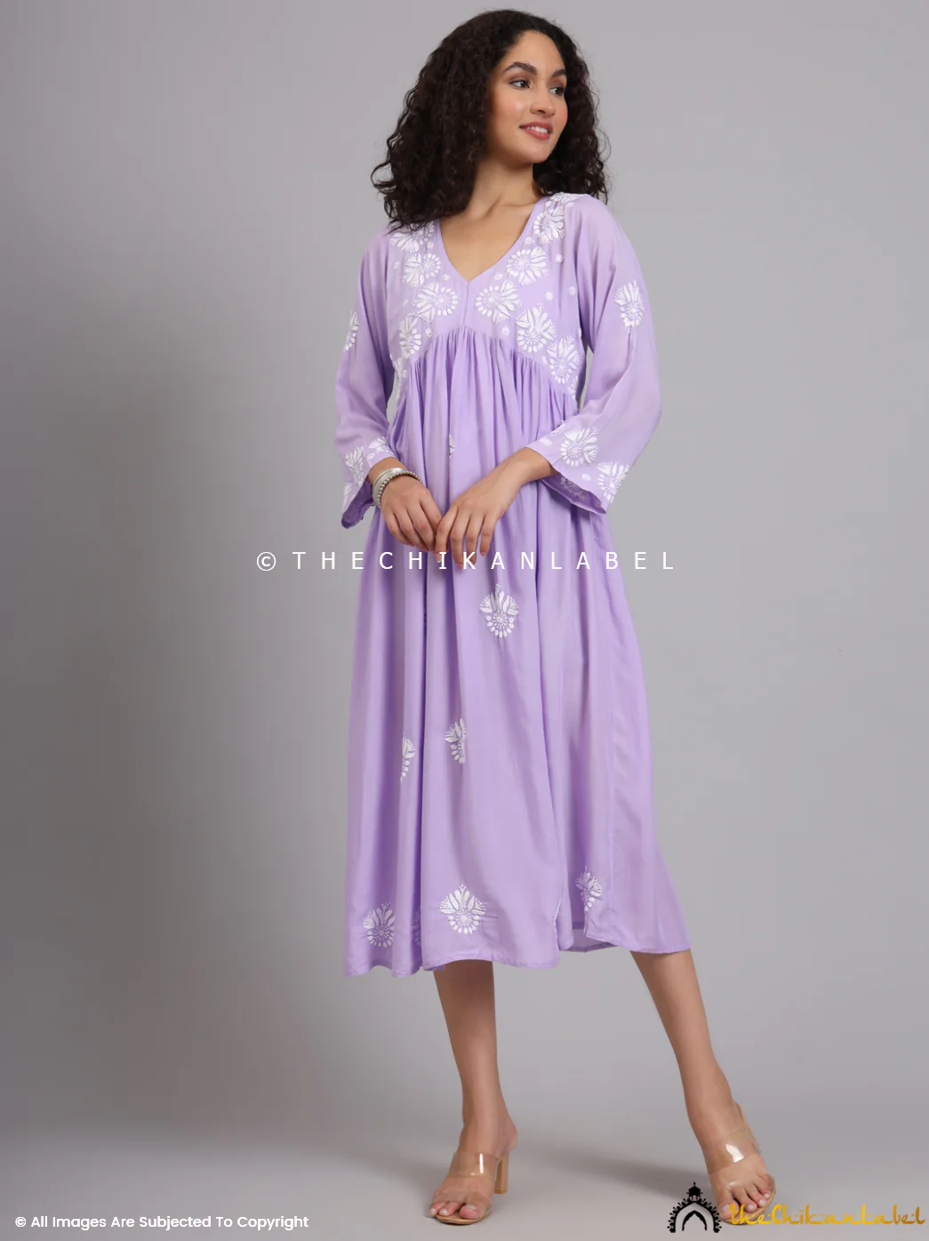 Aina Modal Chikankari Alia Cut A-Line Kurti -Lavender - Image 6