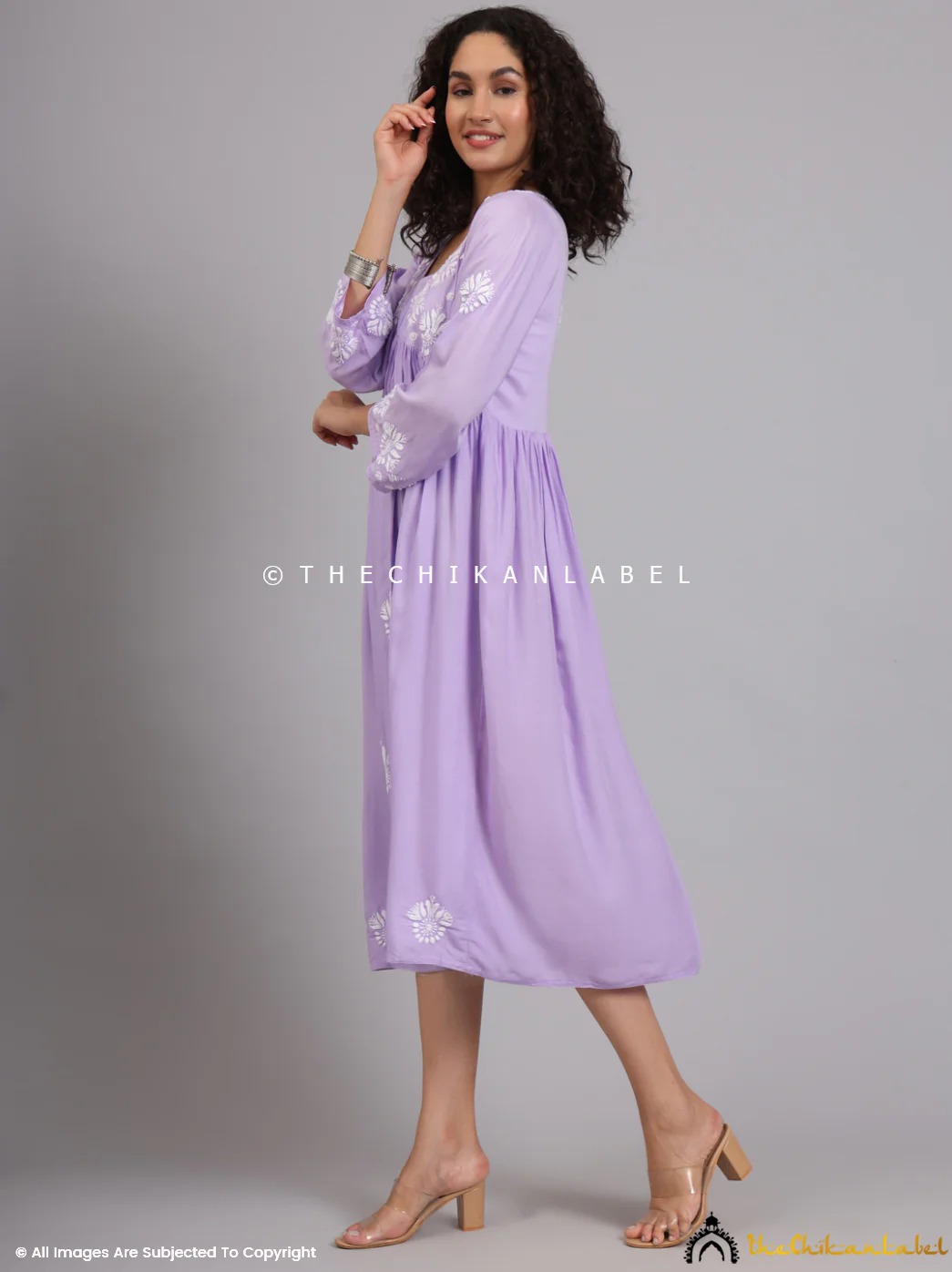 Aina Modal Chikankari Alia Cut A-Line Kurti -Lavender - Image 7