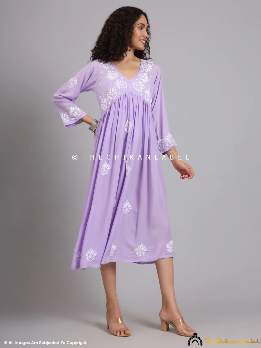 Aina Modal Chikankari Alia Cut A-Line Kurti -Lavender - Image 8